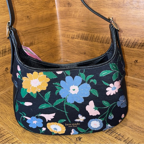 Kate spade Penny Floral Jacquard Small Hobo Bag Crossbody Floral Garden Black - Picture 1 of 9